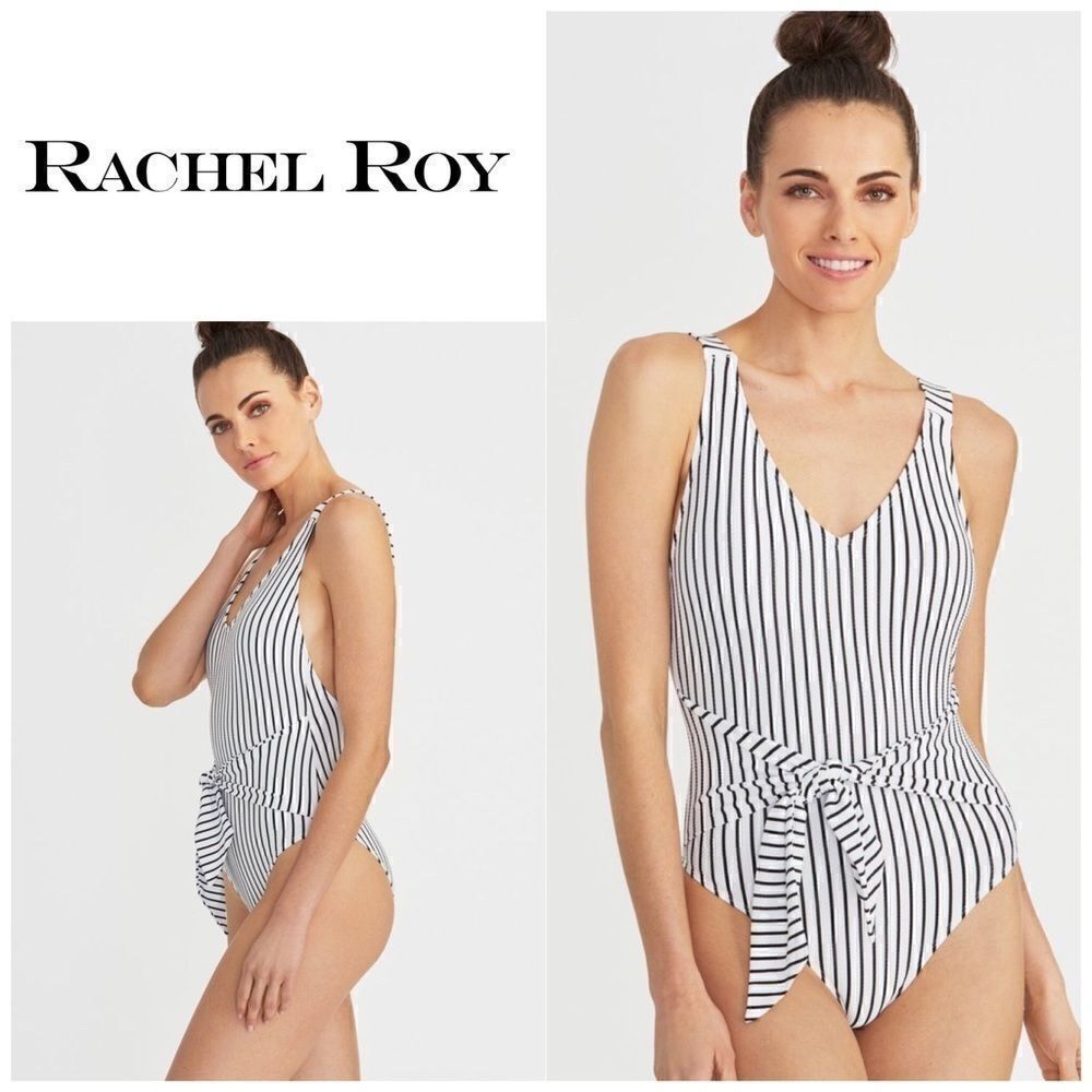 Rachel Roy White Lines swimsuit. NWT